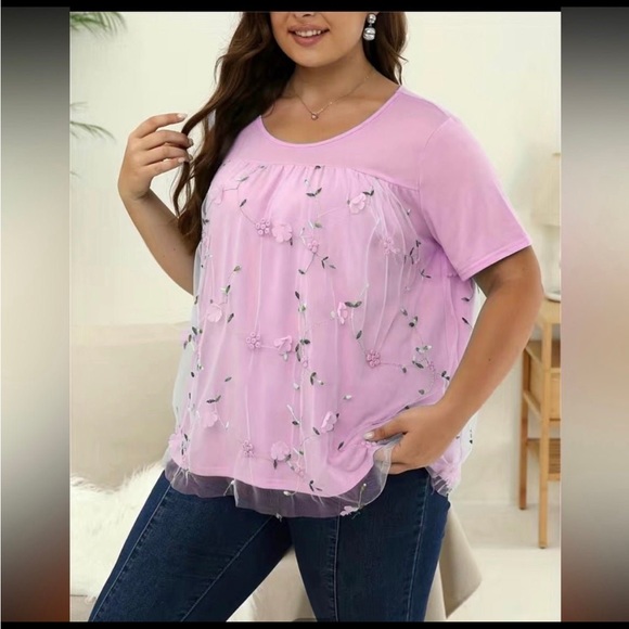 Tops - New Sheer overlay floral pink blouse plus size 3X 🌺🌹🌸🌷